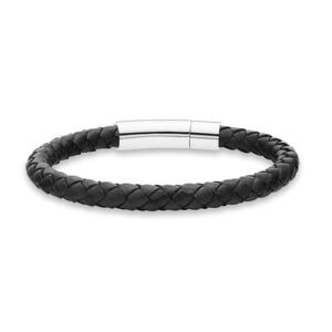 Genuine Italian Braided Leather Bracelet for Men, Stainless Steel